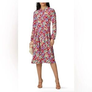 DERORAH LYONS floral midi button up long sleeve red floral Dionne dress size 6